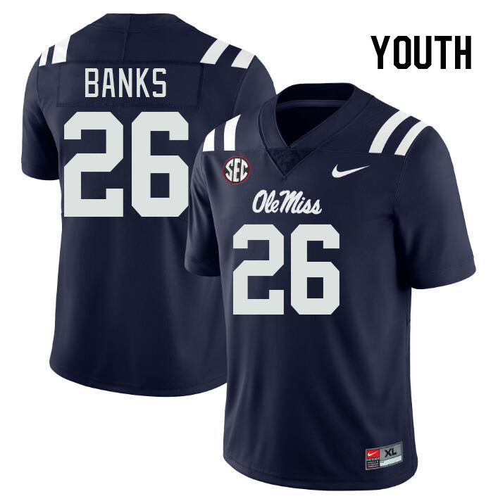 Youth #26 Katrevrick Banks Ole Miss Rebels College Football Jerseys Stitched-Navy